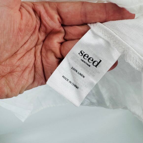 Seed White Linen Short Sleeve Top Boxy Minimalist Tee Lightweight Size 8 - Picture 4 of 8